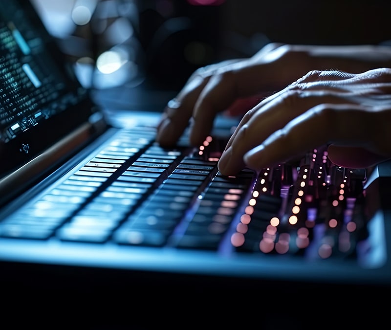 A person typing on a laptop computer.