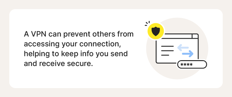 Illustrated chart with text explaining one of the benefits of a VPN—it can hide your private information.