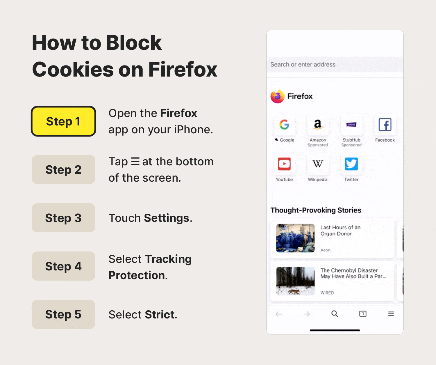 A screen recording showing how to block Firefox cookies on iPhone.