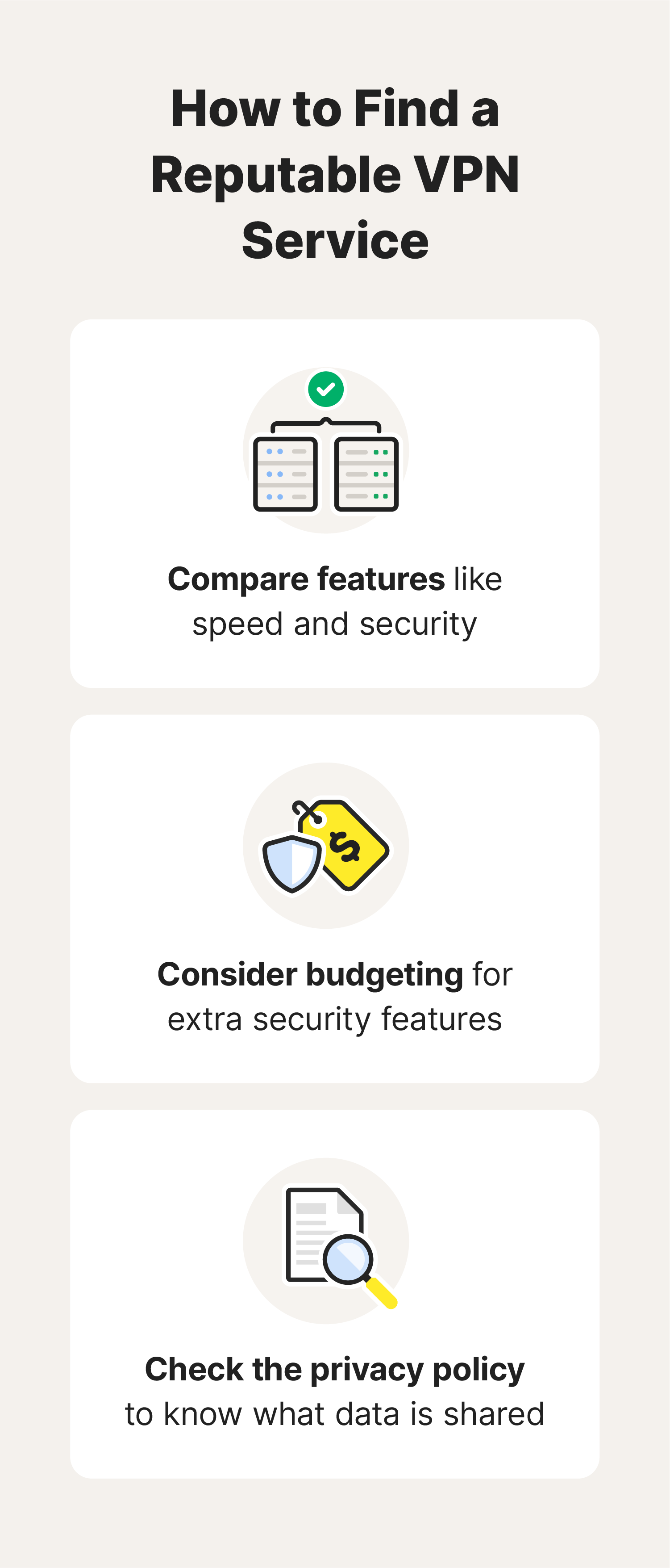 An image of three ways to find a reputable VPN service.