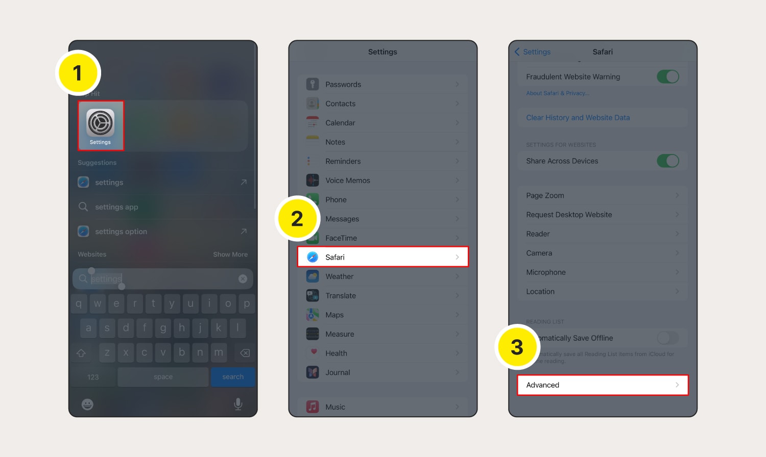 An image showing how to remove cookies on Safari on an iOS device.