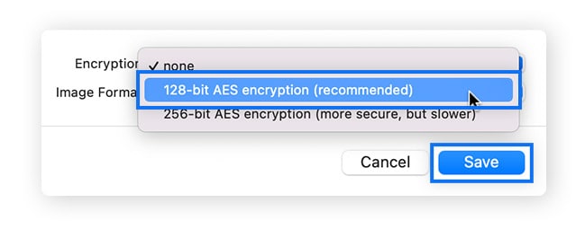 Choose your encryption level for your locked folder, then click Save.