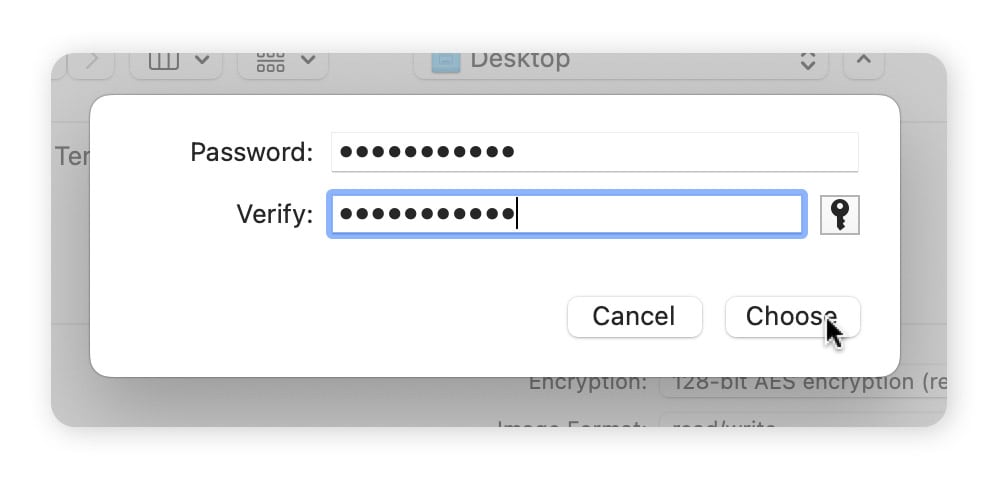 Enter and confirm a password for the folder, then click Choose.