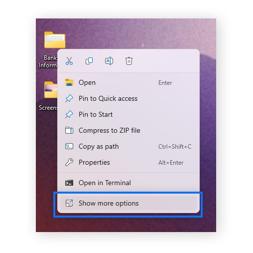 Right click the folder you want to protect and choose Show more options.