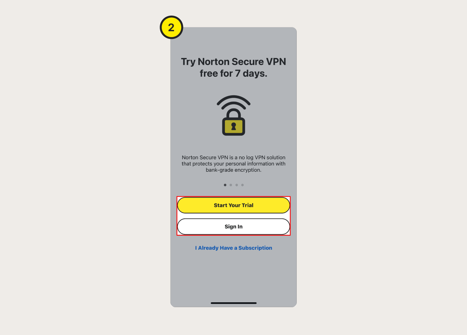 Screenshots showing how to set up the Norton Secure VPN app on an iPhone.