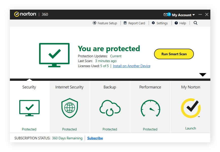 Norton 360 comes with a helpful dashboard so you can easily find all the features and tools