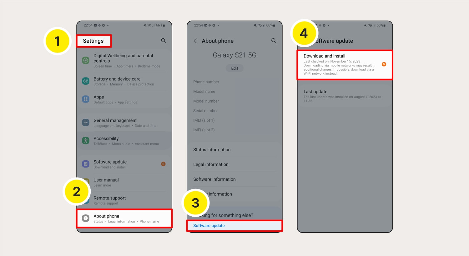 Screenshot showing how to update the operating system on Android devices.