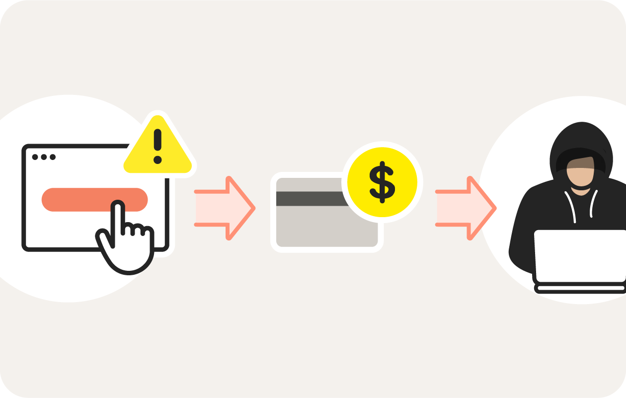 An illustration showing how hackers can use fake websites as a phishing technique.