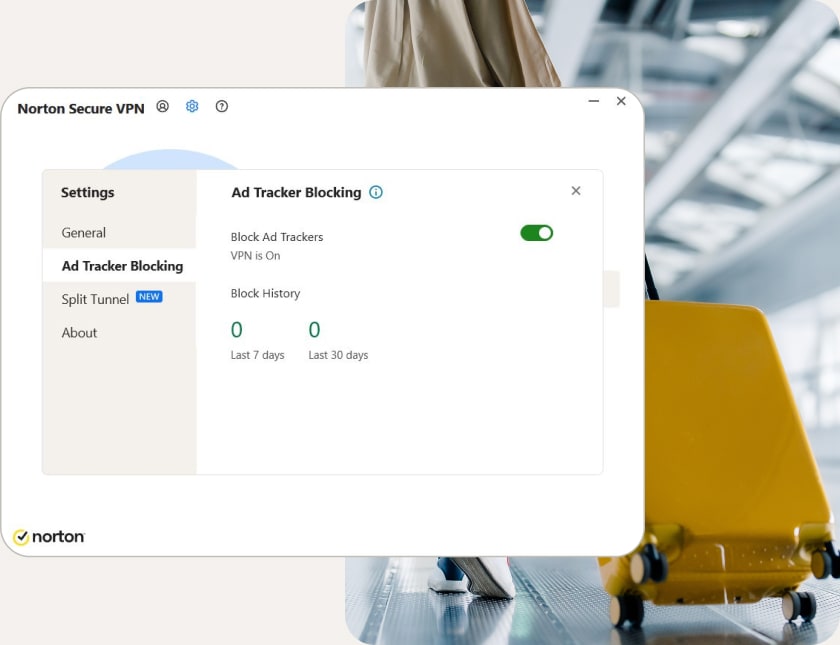 Norton Secure VPN for PC encrypts your traffice, blocks ad tracking, and offers you split tunneling