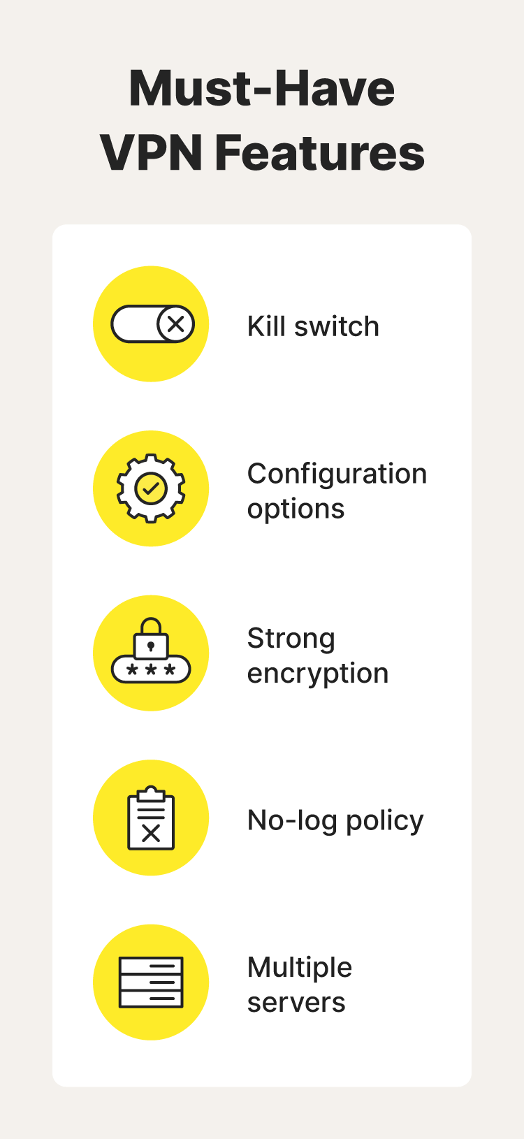 An image showing the most important VPN features.