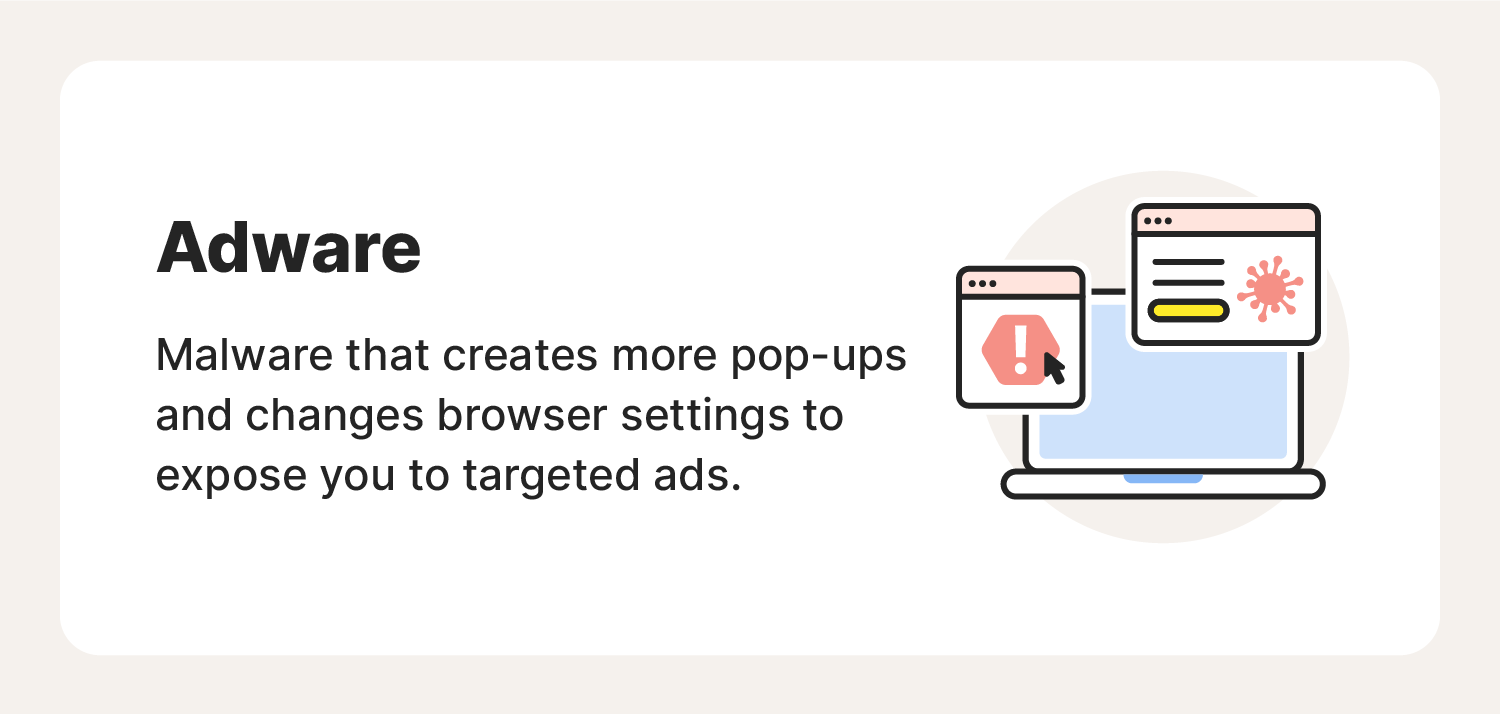 Illustrated chart defining what adware is and what it is designed to do.