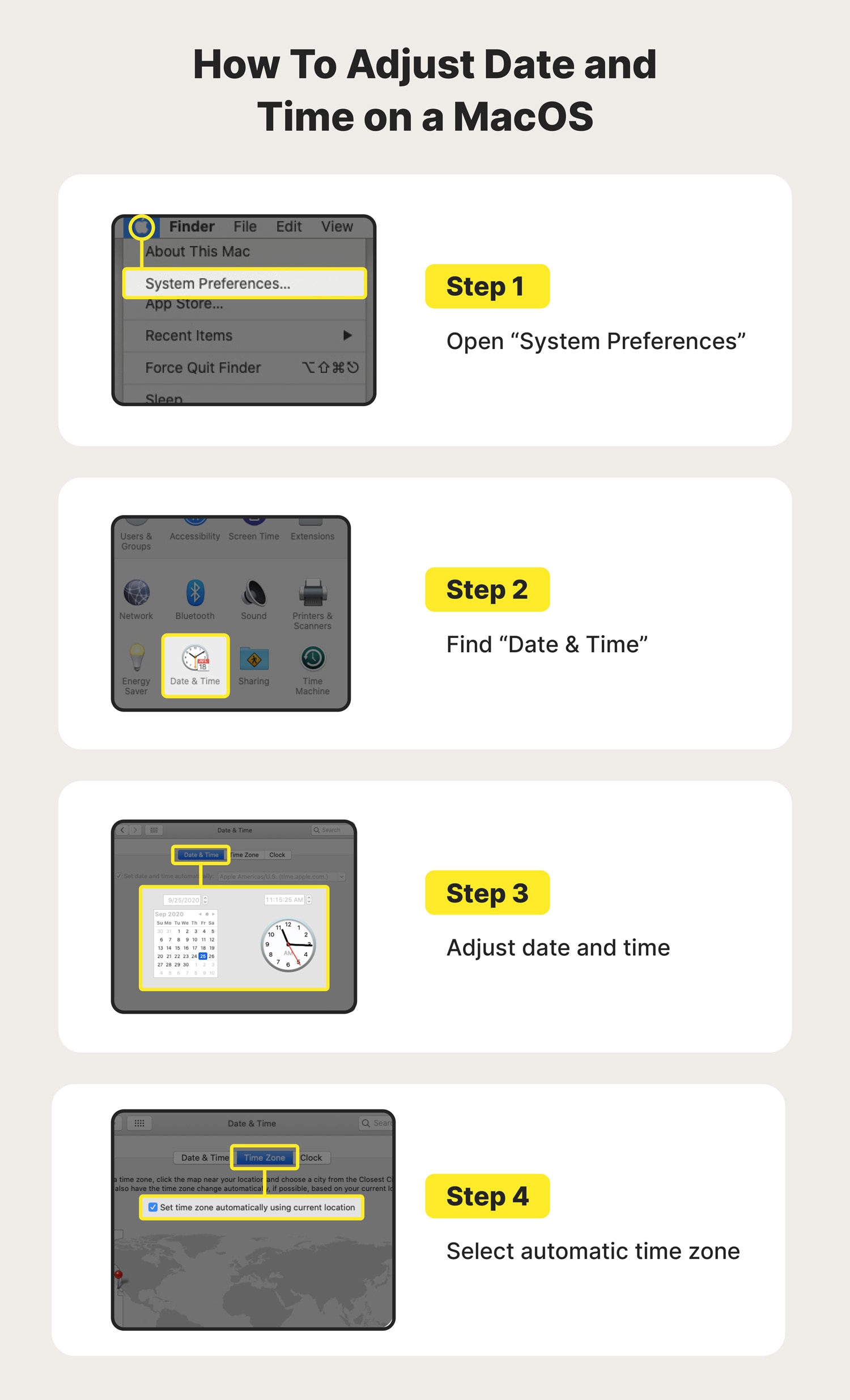 An image showing how to adjust date and time on MacOS.