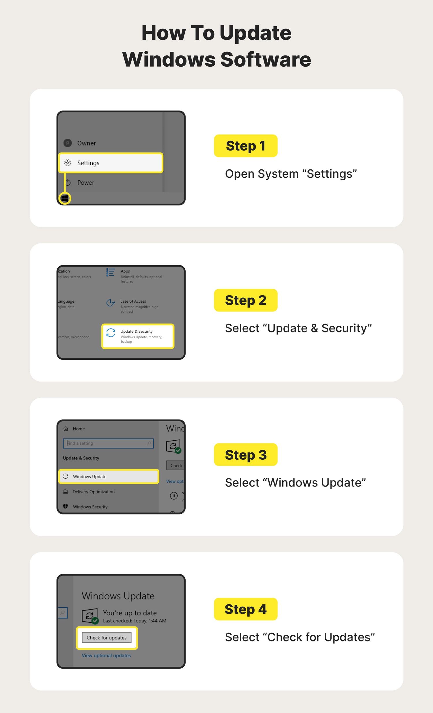 An image showing how to update Windows software.